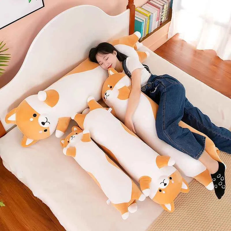Kawaii Shiba Inu Long Leg Plush Pillow - Soft Stuffed Dog Sleeping Cuddle Doll and Gift, 4 Sizes