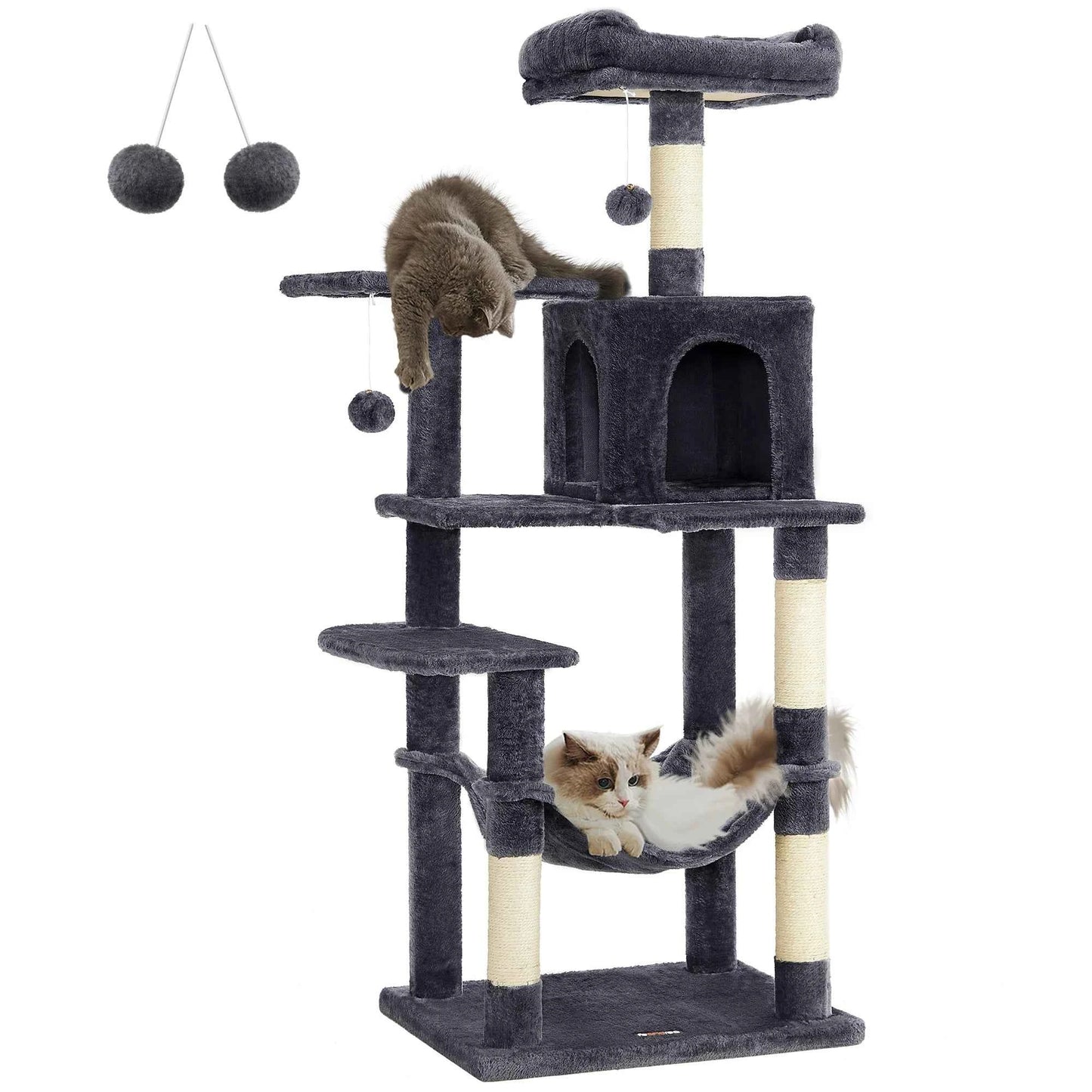 56.3" Multi-Cat Tree Tower: Hammock, Condo & Scratching Posts for Indoor Cats