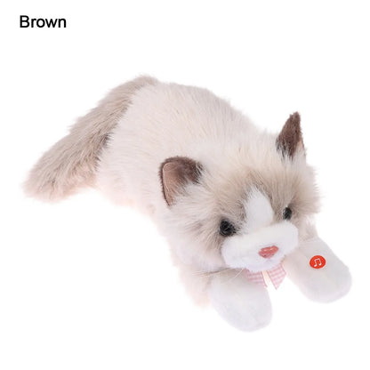 Kawaii Simulation Ragdoll Cat Plush Doll - Soft Lifelike Voiced Kitten Toy and Gift in 11 Colors, 40cm Brown-with Bib