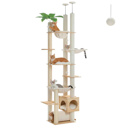 Height Adjustable Wooden Cat Tree Large Hammock Sisal Posts AMT0296BG XL