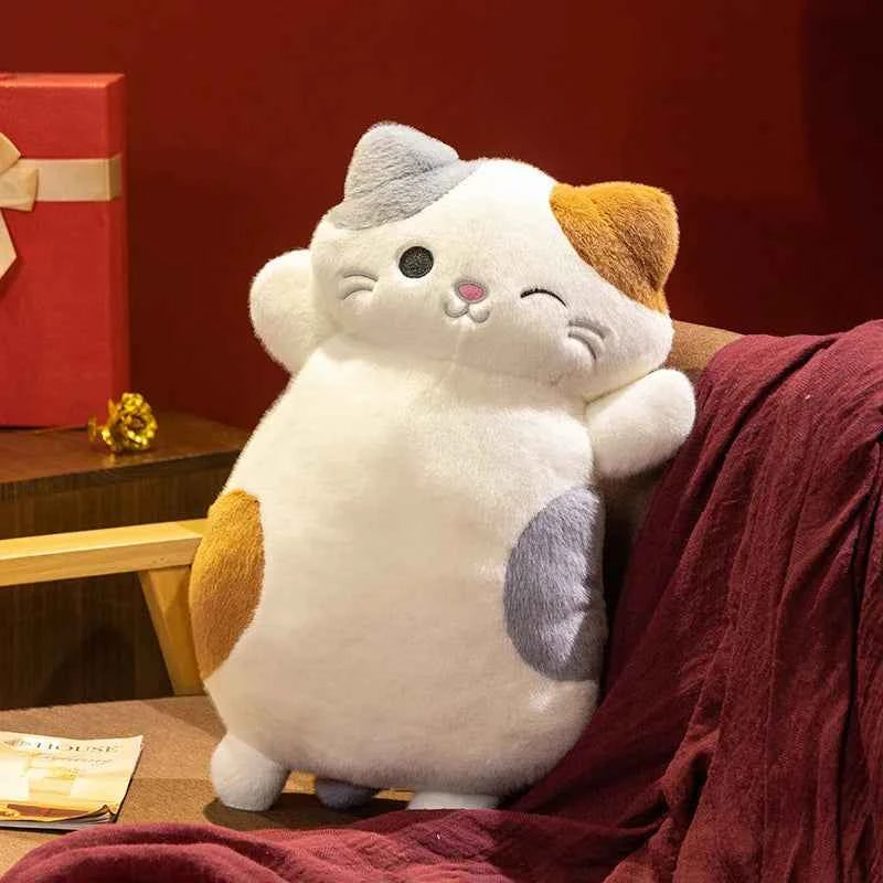 42cm/60cm Kawaii Big Fat Belly Calico Cat Plush Toys Stuffed Soft Long Animal Cat Pillow Nap Cushion Birthday Gift for Kids