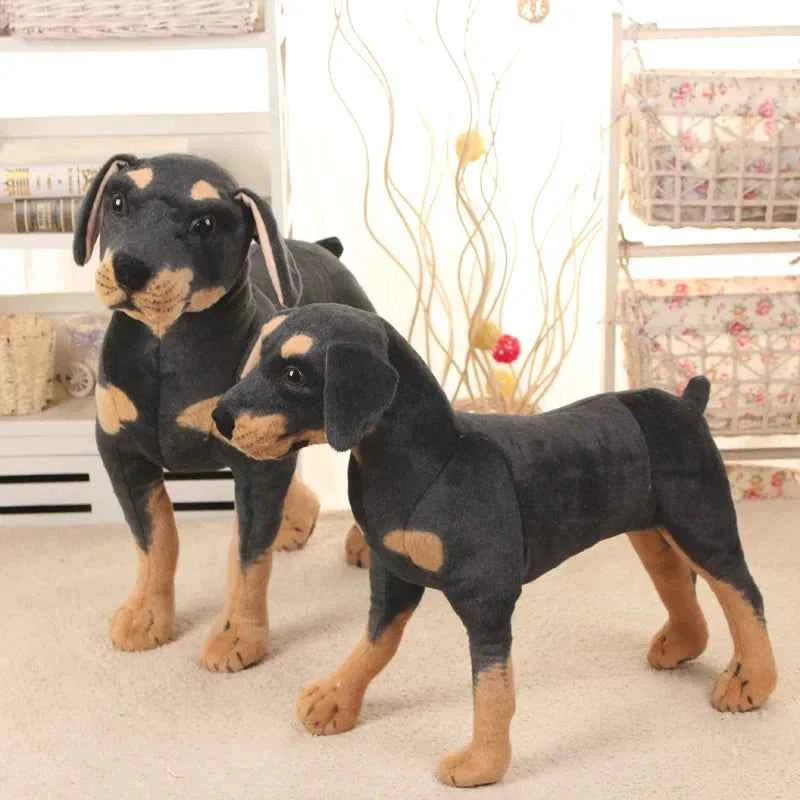 Realistic Black Dog Plush Toy – Standing Stuffed Animal Decor