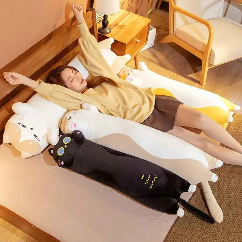 Giant Long Cat Plush Toy (35.4/43.3 in) - Cylindrical Animal Bolster Sleeping Pillow Gift