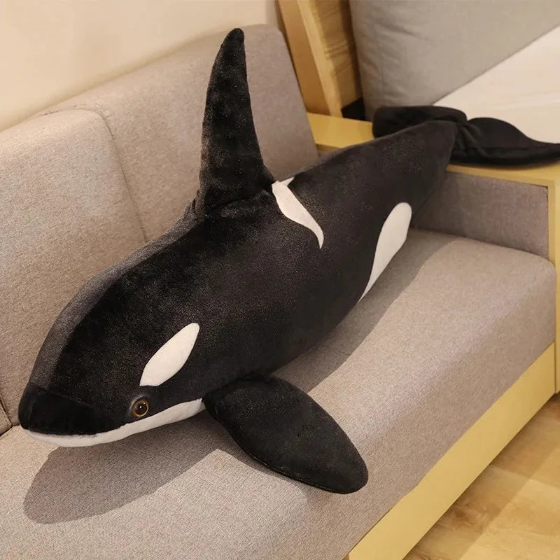Realistic Orca Whale Plush Toy – Lifelike Killer Whale Stuffed Animal Pillow Black White