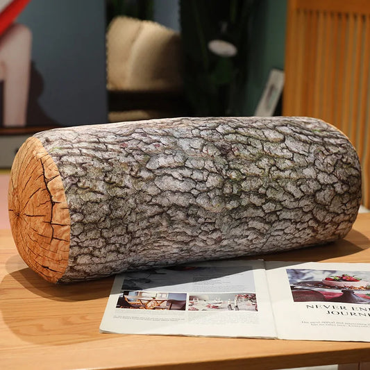 3D Tree Stump Plush Pillow – Realistic Wood Log Cushion A