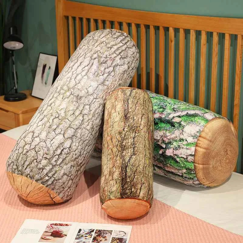 3D Tree Stump Plush Pillow – Realistic Wood Log Cushion