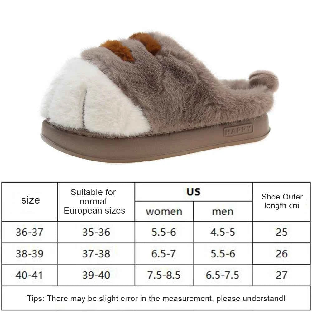 3D Cat Paw Plush Slippers Warm Slip-on House Shoes Furry