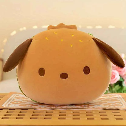 Kawaii Burger Dog Plush Pillow - Soft Cheeseburger Shaped Stuffed Toy Cushion and Prank Gift, 25cm and 30cm Orange