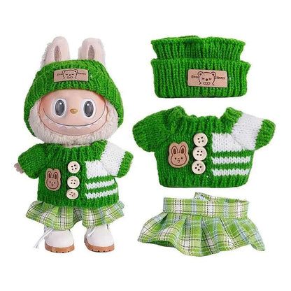 6.69inch Labubu Doll Clothes for buLabu with 3 Outfits - Stylish Fisherman Hat & Sweaters & Pants or skirt Set for 6.69inch Doll
