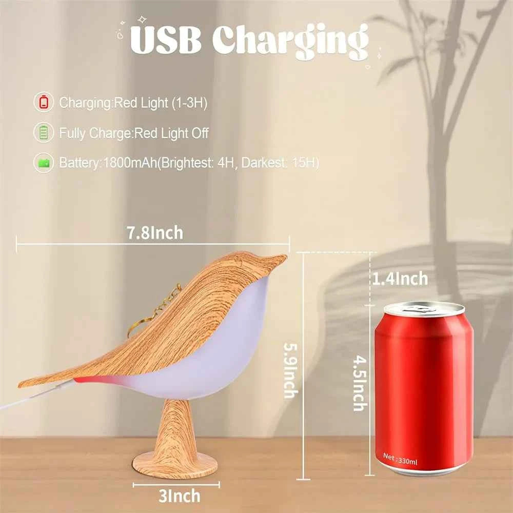 Cordless LED Touch-Control Bird Lamp - 3-Levels Dimmable USB Rechargeable