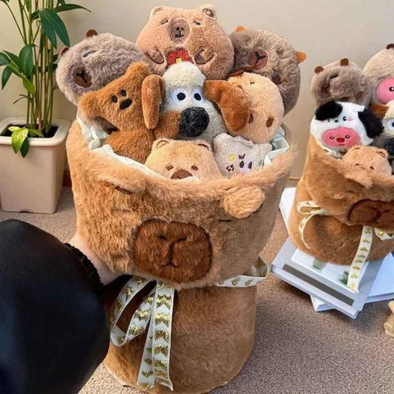 Cute Capybara Plush Bouquet - Stuffed Toy Bucket Hug Romantic Surprise Gift
