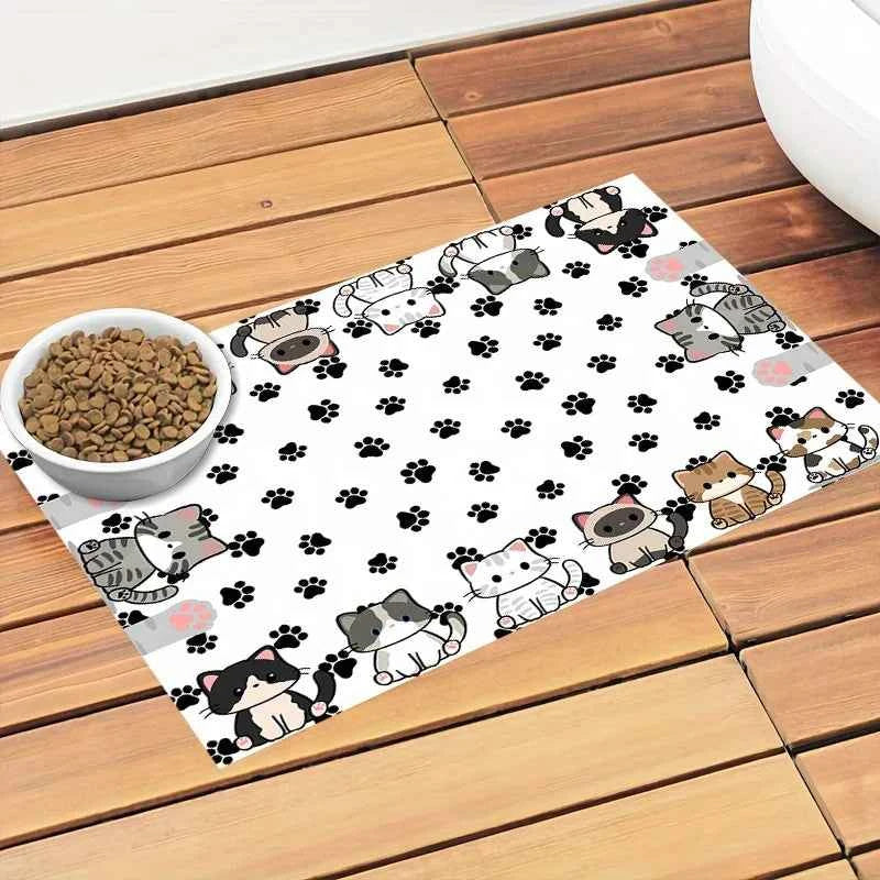 VIKAMA Cartoon Pet Diatomaceous Earth Mat Water-Absorbent Quick-Drying Non-Slip Mat Cat Litter Mat Cat Dining Mat Home Decor