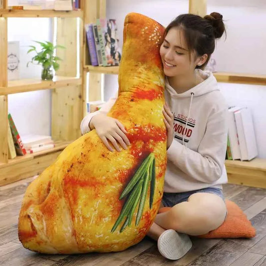 Giant Fried Chicken Drumstick Plush Toy – Funny Food Stuffed Body Pillow