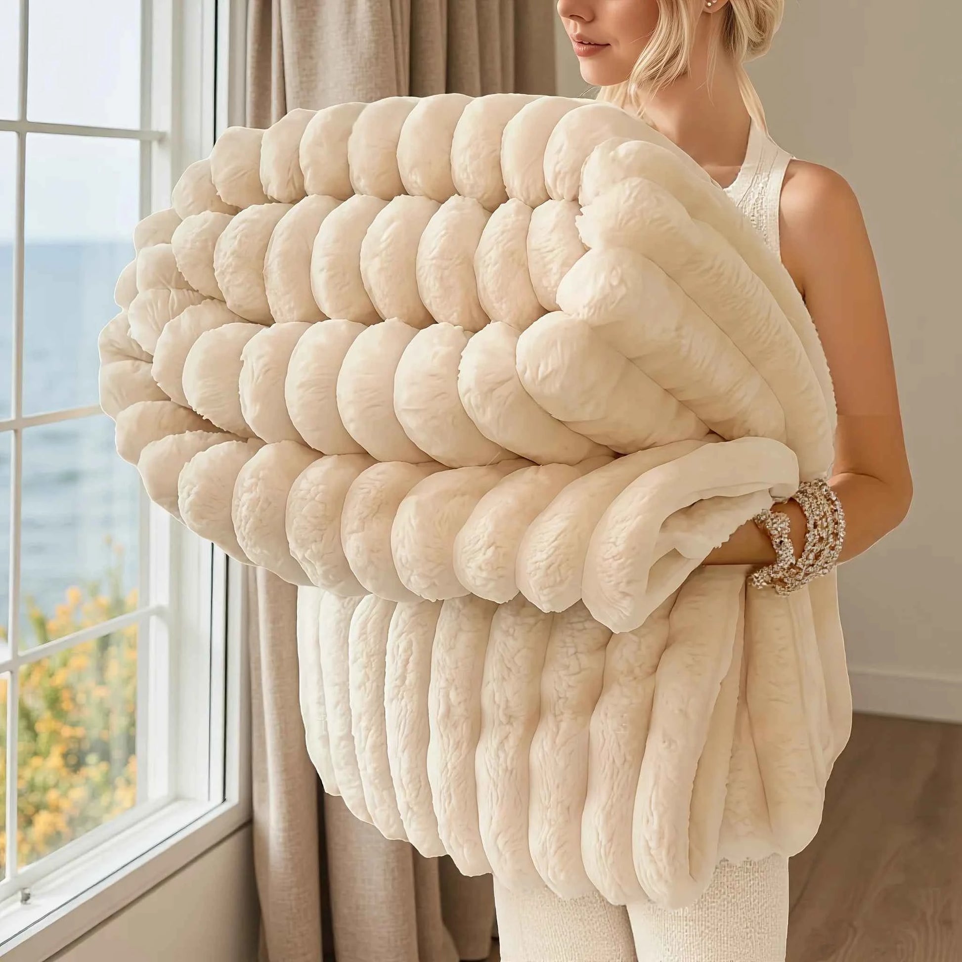 Luxurious Super Soft Faux Rabbit Fur Blanket - Warm & Cozy Throw for Couch, Bed & Travel - Versatile All-Season Gift