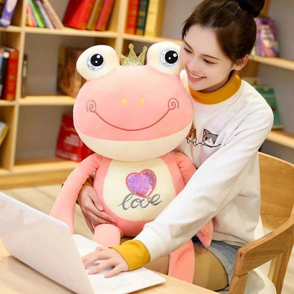 Kawaii Love Frog Plush Toy – Big Mouth Smile Glasses & Heart Belly Embroidery (50cm)