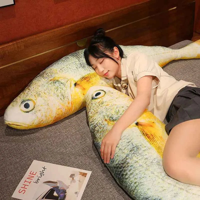 Giant Yellow Croaker Fish Plush Toy – Realistic Stuffed Fish Body Pillow
