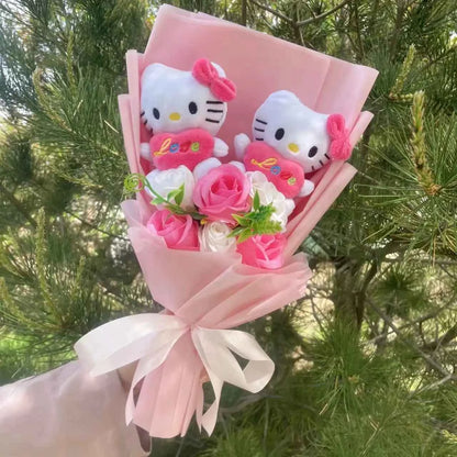 Kawaii Hello Kitty Plush Bouquet (23.6 in) - Cartoon KT Cat Stuffed Animal Gift