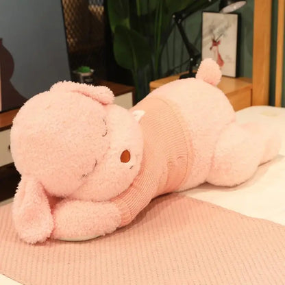 Giant Lying Dog Plush Toy – Soft Sweater Puppy Body Pillow Pink