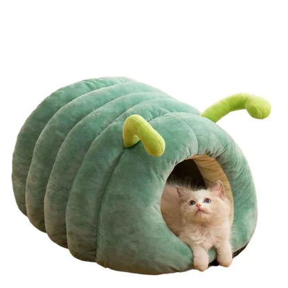 Kawaii Cartoon Caterpillar Pet Bed (Up to 23.6 in) - Warm Soft Plush Cat/Dog House