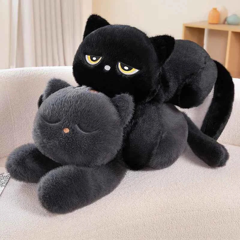 Giant Cute Black/Gray Lying Cat Plush Toys Soft Simulated Cat Plushie Dolls Pillow Stuffed Animal Lovely Birthday Gift