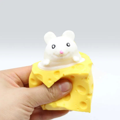 Cheese Mouse Cup Decompression Squeeze Cheese Toys Stress Relief Mice Toy Rat Stress Ball Sensory Fidget Toy Gift for Adults Kid 1pcs White
