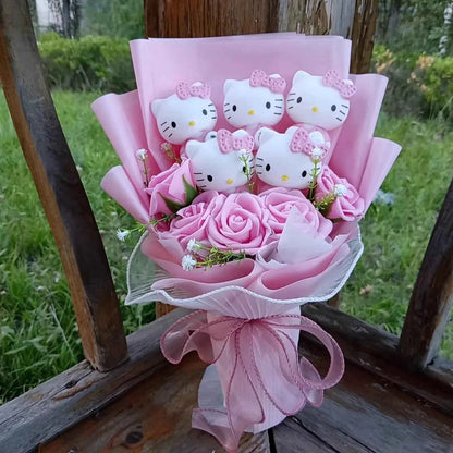Kawaii Sanrio Plush Bouquet (11.8 in) - Hello Kitty/Kuromi/My Melody/Cinnamoroll Gift