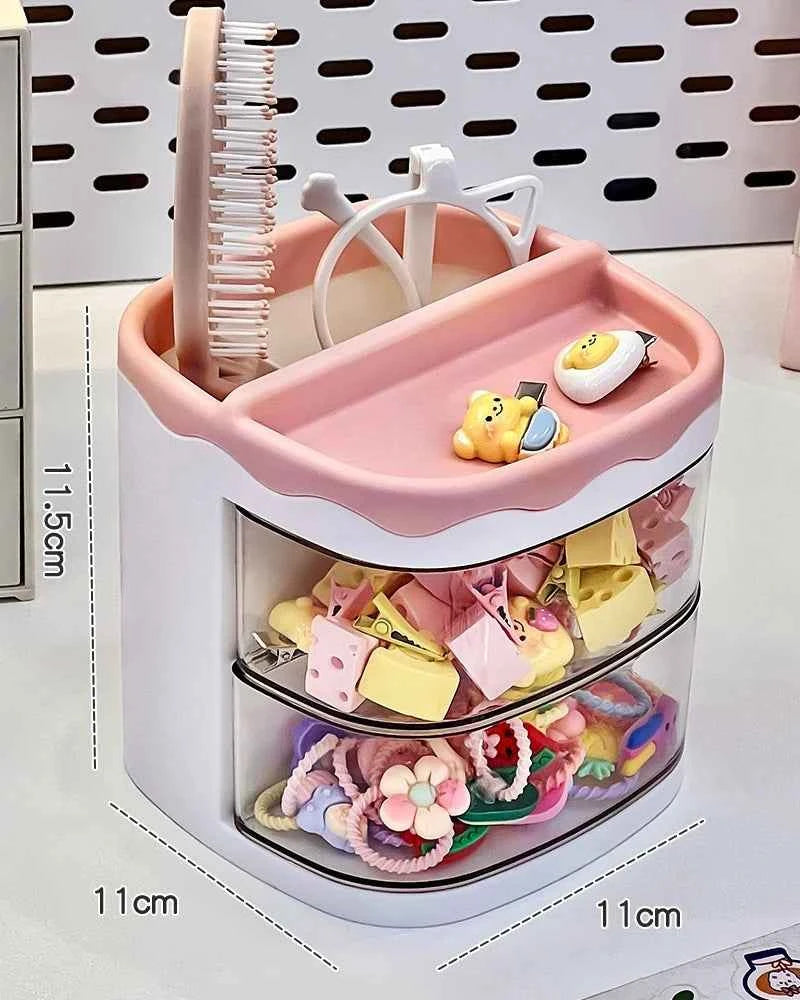 2 Layers Cute Children's Hair Accessories Storage Box Hair Pink