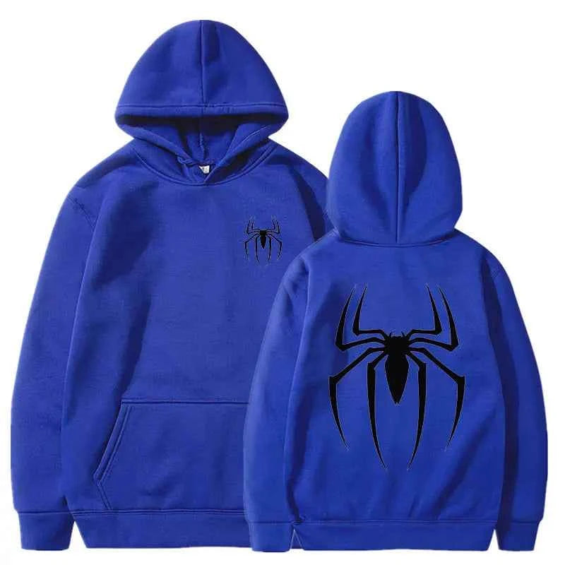 Mens Y2K Spider Print Hooded Streetwear Retro Clothing Loose Hip Hop Quirky Punk Sweatshirt Fashion Couple Sports Sweater