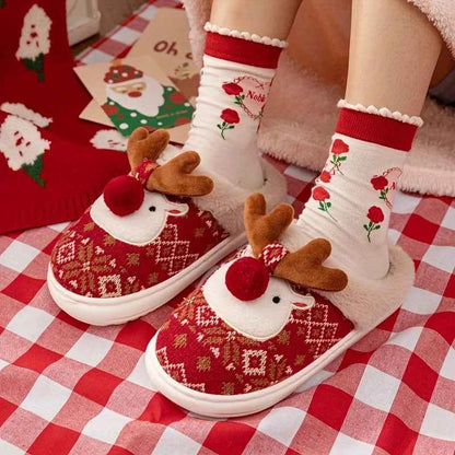 Cute Christmas Reindeer Slippers - Fleece-Lined Warm Indoor Fashion Slip-Ons