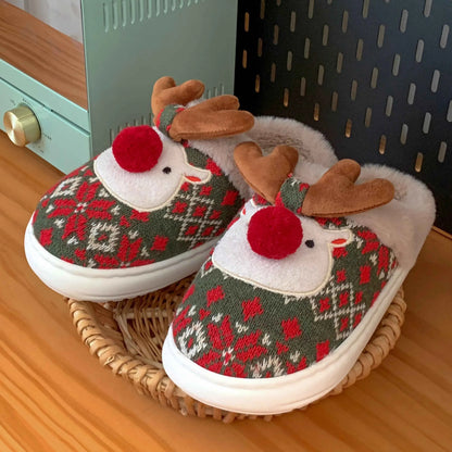 Lovely Christmas Deer Cotton Slippers - Women's Warm Non-Slip Indoor House Shoes