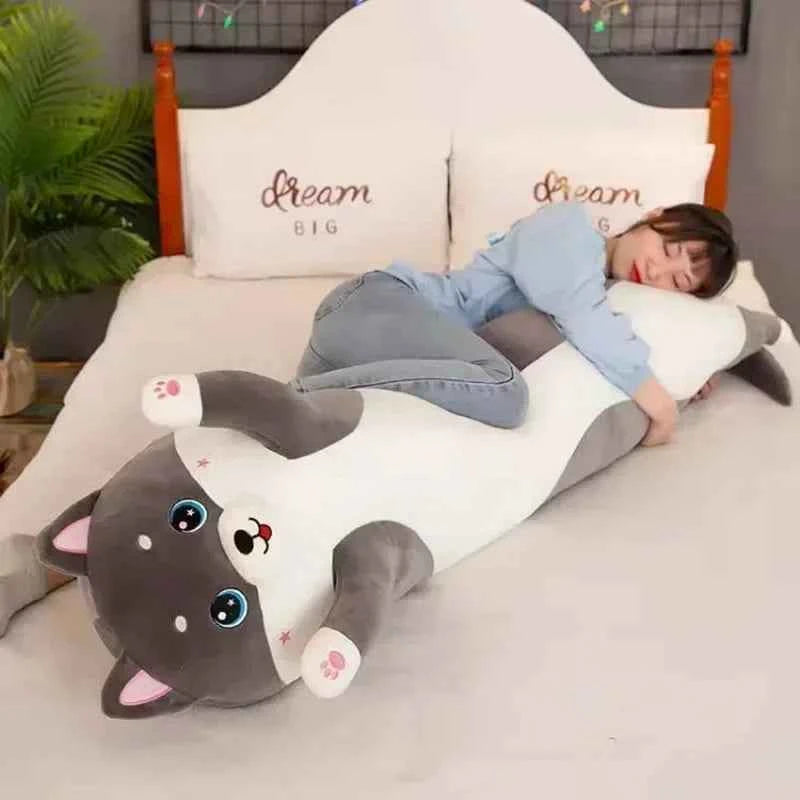 Kawaii Chubby Husky Body Pillow - Soft Stuffed Dog Long Sleeping Pillow and Gift, 3 Colors and 4 Sizes