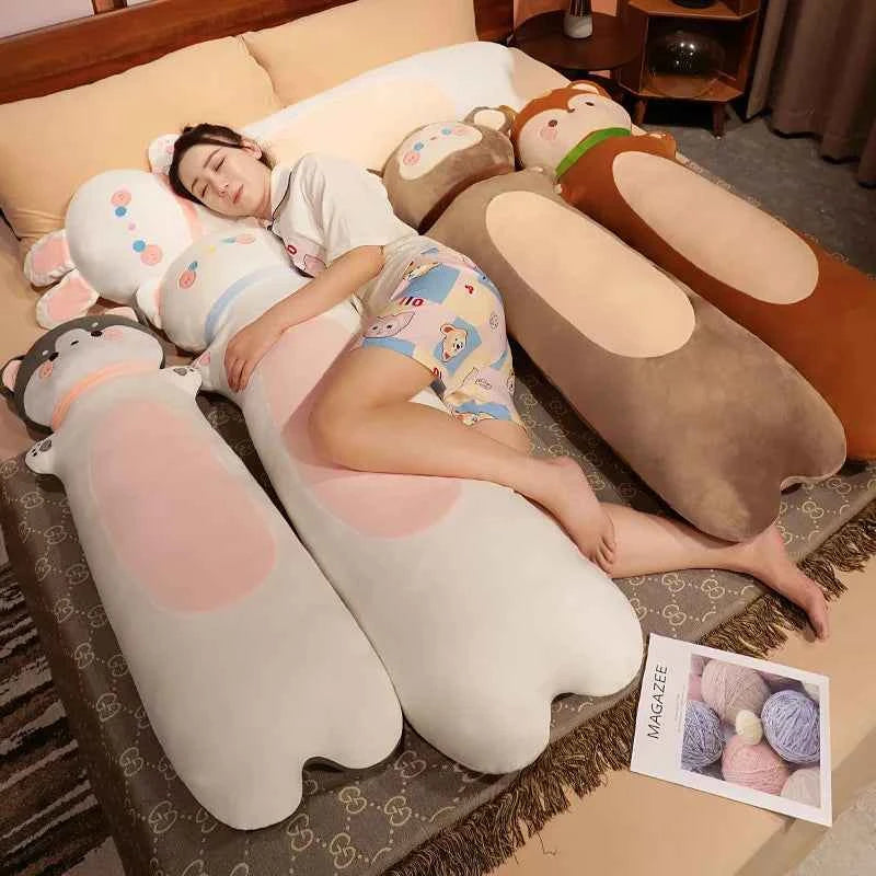 Long Animal Plush Body Pillow – Kawaii Fox Cat Rabbit Husky Monkey Stuffed Toy