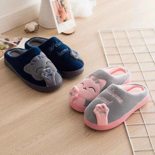 Women's Kawaii Cat Decor Slippers Comfortable Plush Lined
