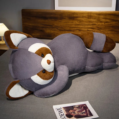 Kawaii Raccoon Plush Hug Pillow – Soft Stuffed Red Panda Doll in Brown & Gray (55–90cm) Gray