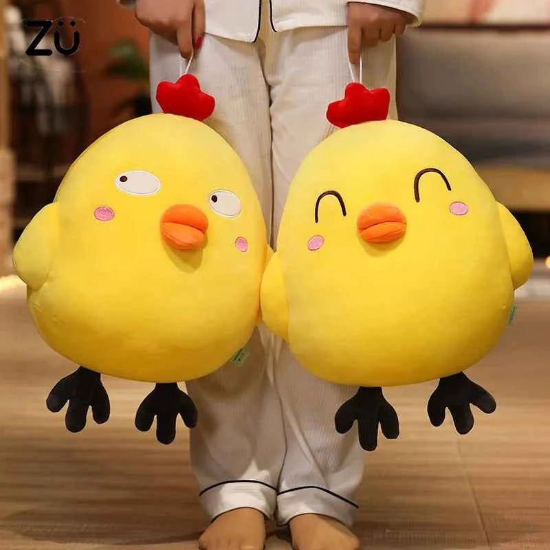 Kawaii Expressive Chicken Plush Pillow - Soft Funny Face Stuffed Animal Hug Cushion and Gift, 2 Styles and 2 Sizes