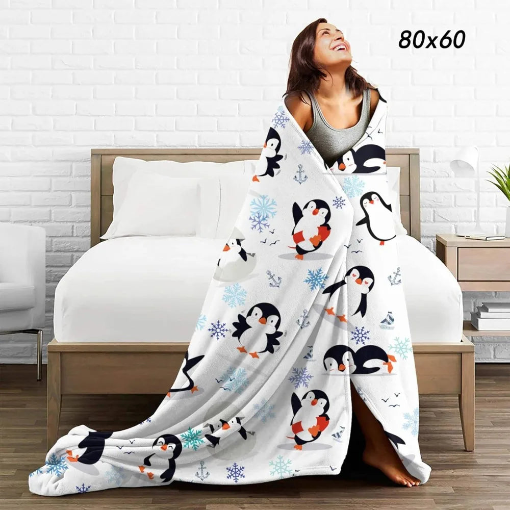 Penguin Flannel Fleece Blanket – Ultra Soft Microfiber Throw Blanket