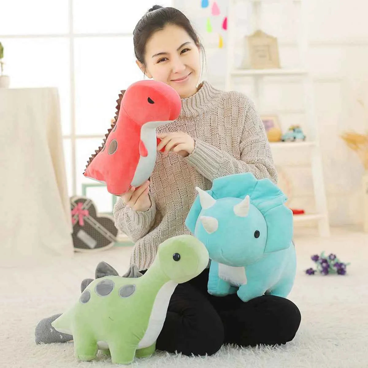 Kawaii Dinosaur Plush Toy – Soft Stuffed Triceratops & Tyrannosaurus Hug Doll (30 & 50cm)