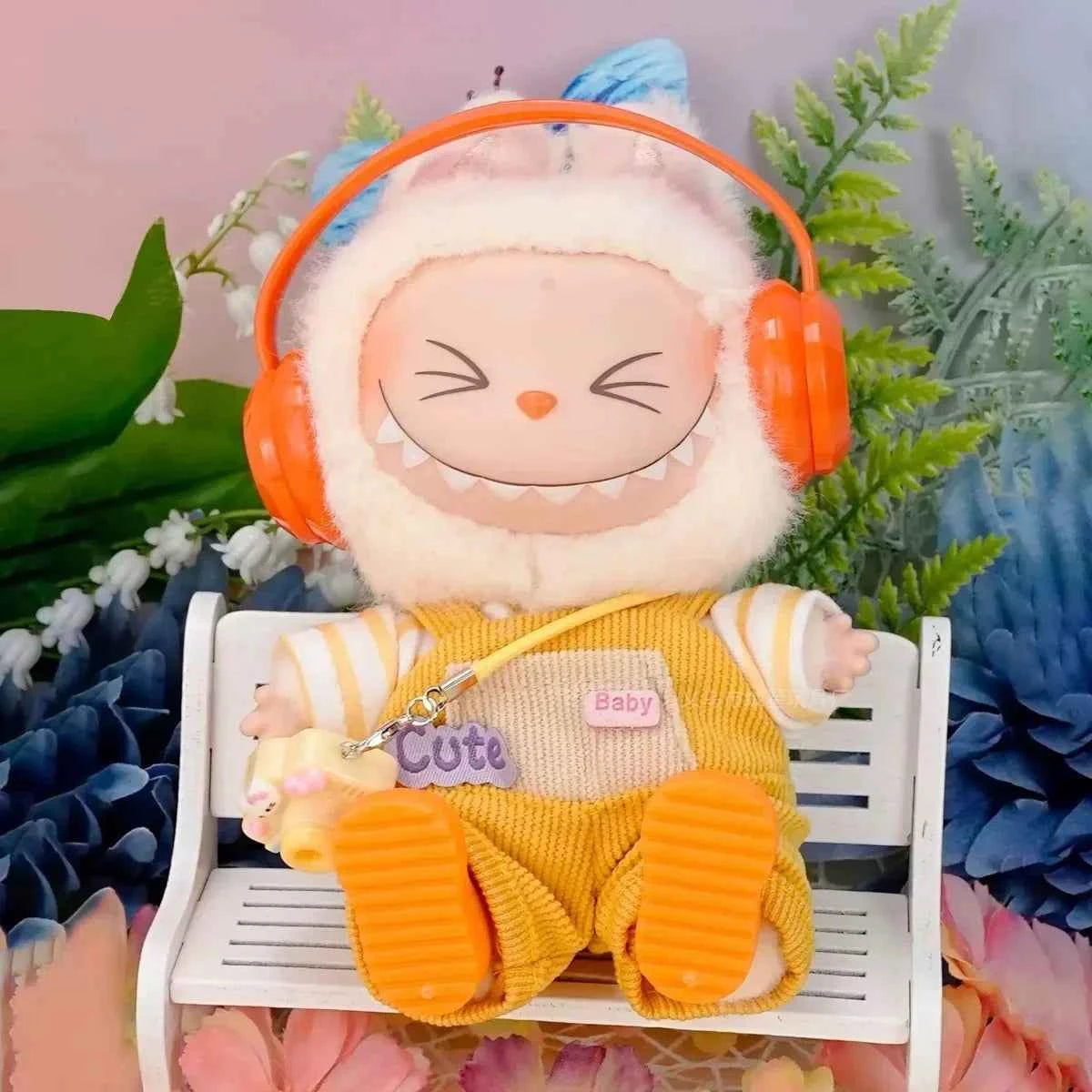 For Labubu V1 V2 v3 Cute Doll Clothes Fashion Sweater Outfit Accessories Sitting Party Pink White Striped Sweater Cup Clothing