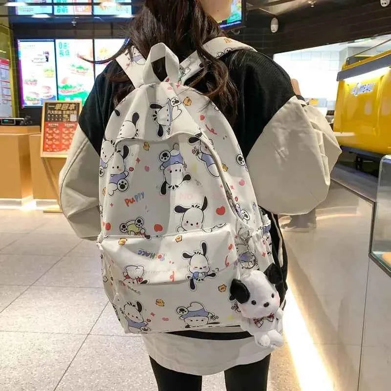Sanrio Pochacco Printed Backpack Cartoon Zipper Shoulders Bag Large Capacity Student Schoolbag Waterproof Cute Y2k Girl Gifts