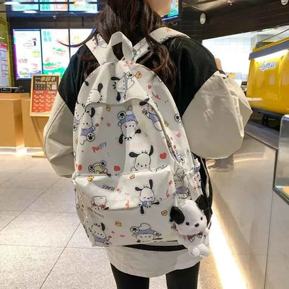 Sanrio Pochacco Printed Backpack Cartoon Zipper Shoulders Bag Large Capacity Student Schoolbag Waterproof Cute Y2k Girl Gifts