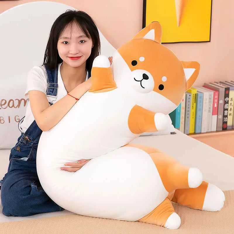 Kawaii Shiba Inu Long Leg Plush Pillow - Soft Stuffed Dog Sleeping Cuddle Doll and Gift, 4 Sizes