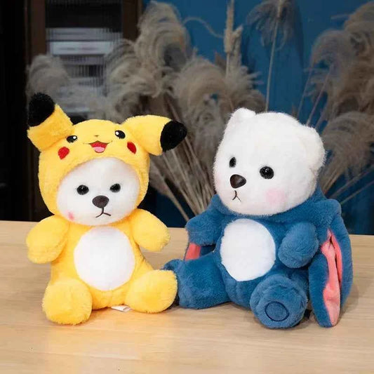 25cm Lovely Stuffed White Bear Plush Toy Turn Into Pikachu Stitch Cute Japanese Style Plushies Sleeping Doll Soft Fluffy Gifts