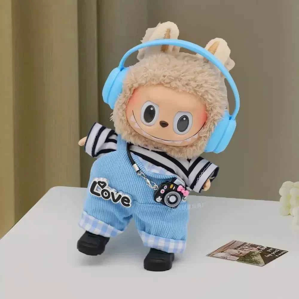 For Labubu V1 V2 v3 Cute Doll Clothes Fashion Sweater Outfit Accessories Sitting Party Pink White Striped Sweater Cup Clothing