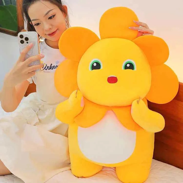 Kawaii Sunflower Nailong Plush Toy – Cute Smiling Dinosaur Stuffed Animal Pillow