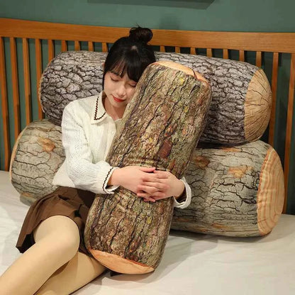 3D Tree Stump Plush Pillow – Realistic Wood Log Cushion