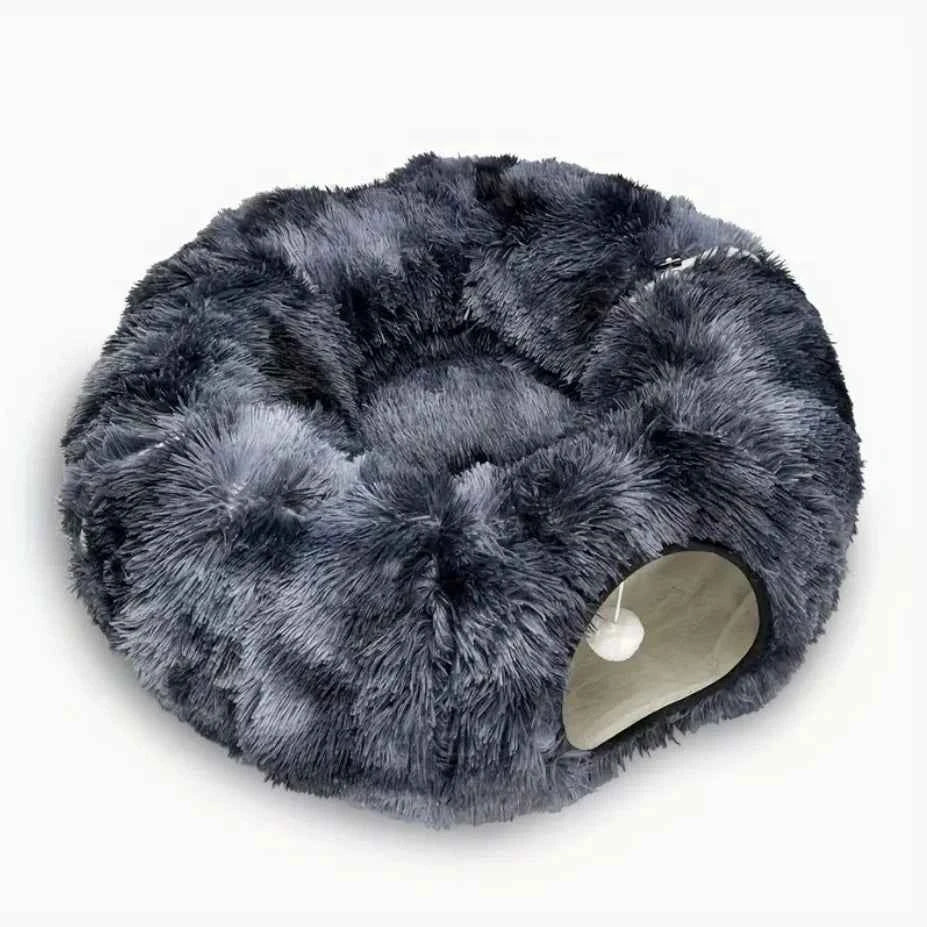 Plush Cat Tunnel Bed - 2-in-1 Interactive Cat Toy & Cozy Sleeping Bed with Removable Cover