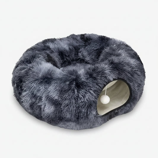 Plush Cat Tunnel Bed - 2-in-1 Interactive Cat Toy & Cozy Sleeping Bed with Removable Cover Dark Blue L