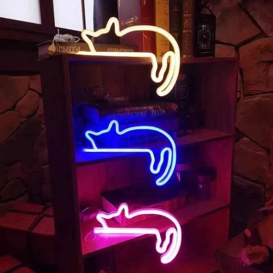 Cute Cat Neon Light Sign (9.3-10.8 in) - LED Wall Decoration for Girls Bedroom