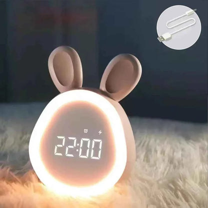 Cute Rabbit LED Digital Alarm Clock - Stepless Dimming Night Light for Kids