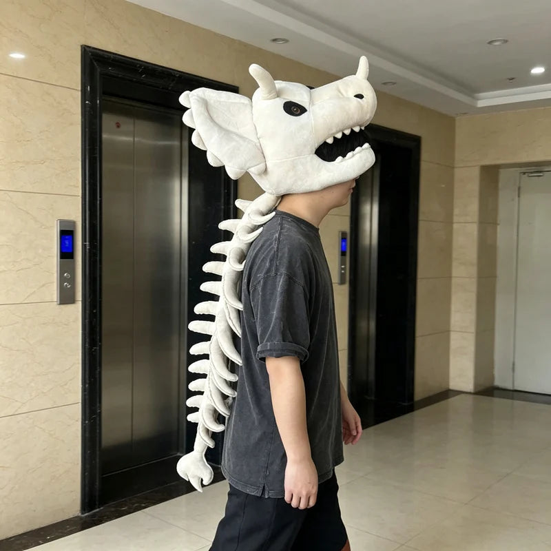 Dinosaur Plush Hat Celebrity-Style Cartoon Skeleton Headgear Soft Funny Doll Halloween Costume Toy Surprise Gift for All Ages
